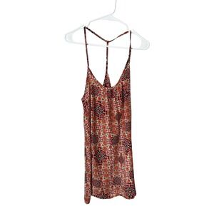 Love Ari Womens Boho Medallion Print T-Back Spaghetti Strap Camisole Top Orange
